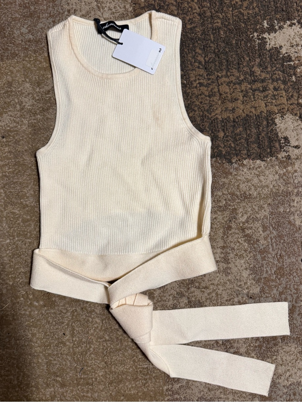 Olivaceous Cream Ribbed Tie-Waist Tank Top